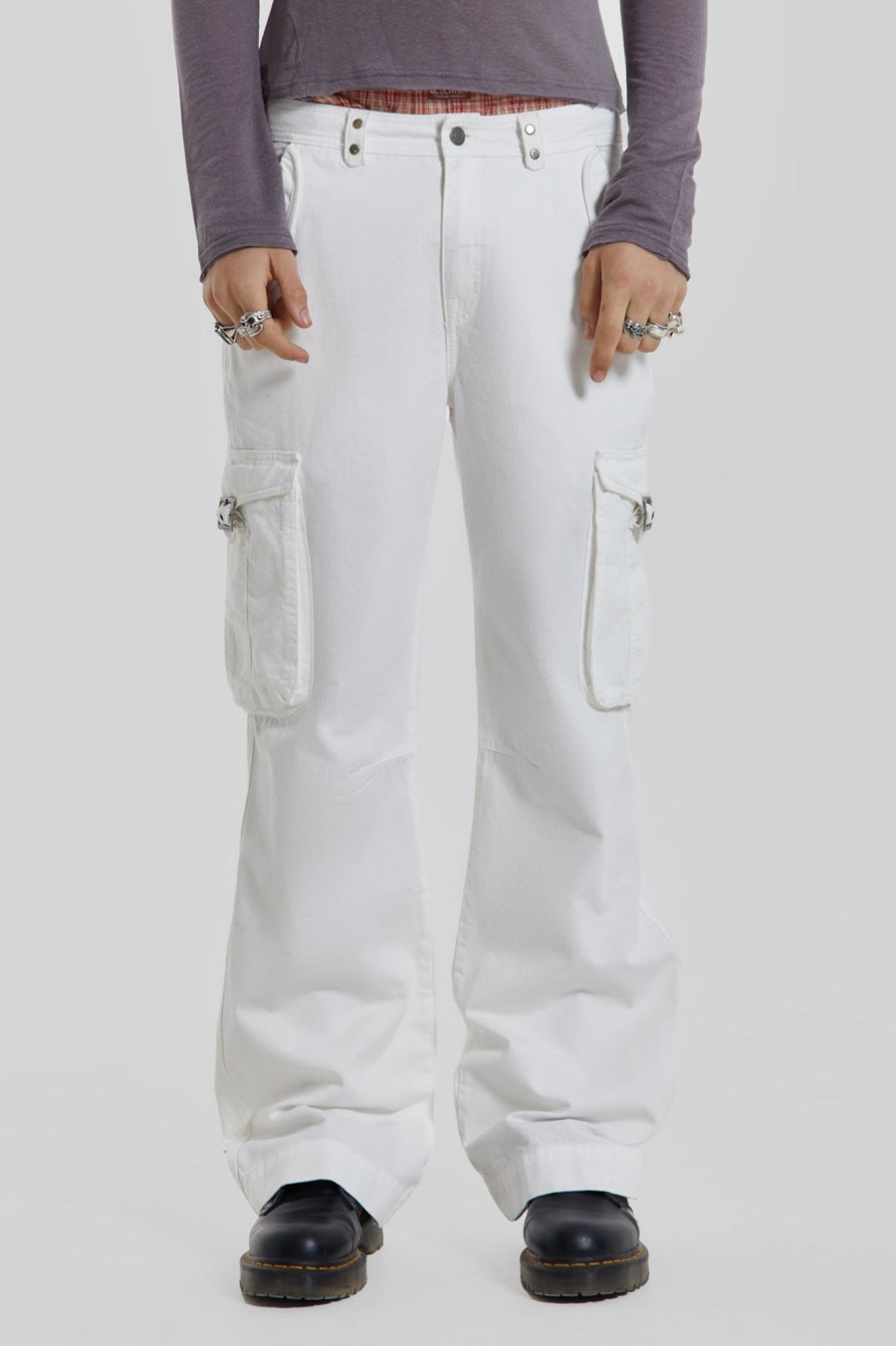 Men Jaded London Cargo Pants | White Straight Leg Cargo Trousers