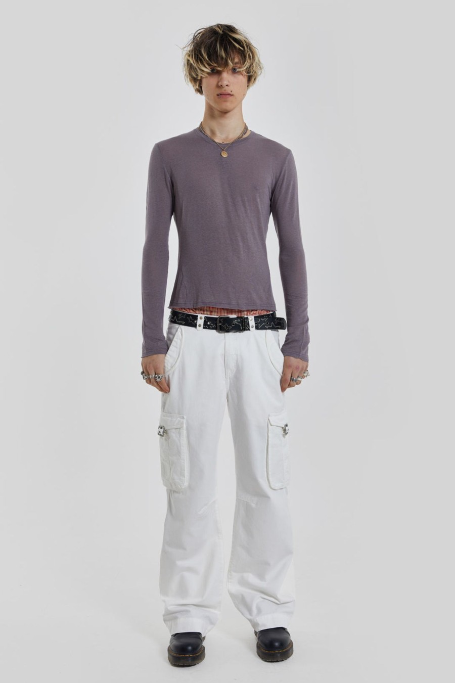 Men Jaded London Cargo Pants | White Straight Leg Cargo Trousers