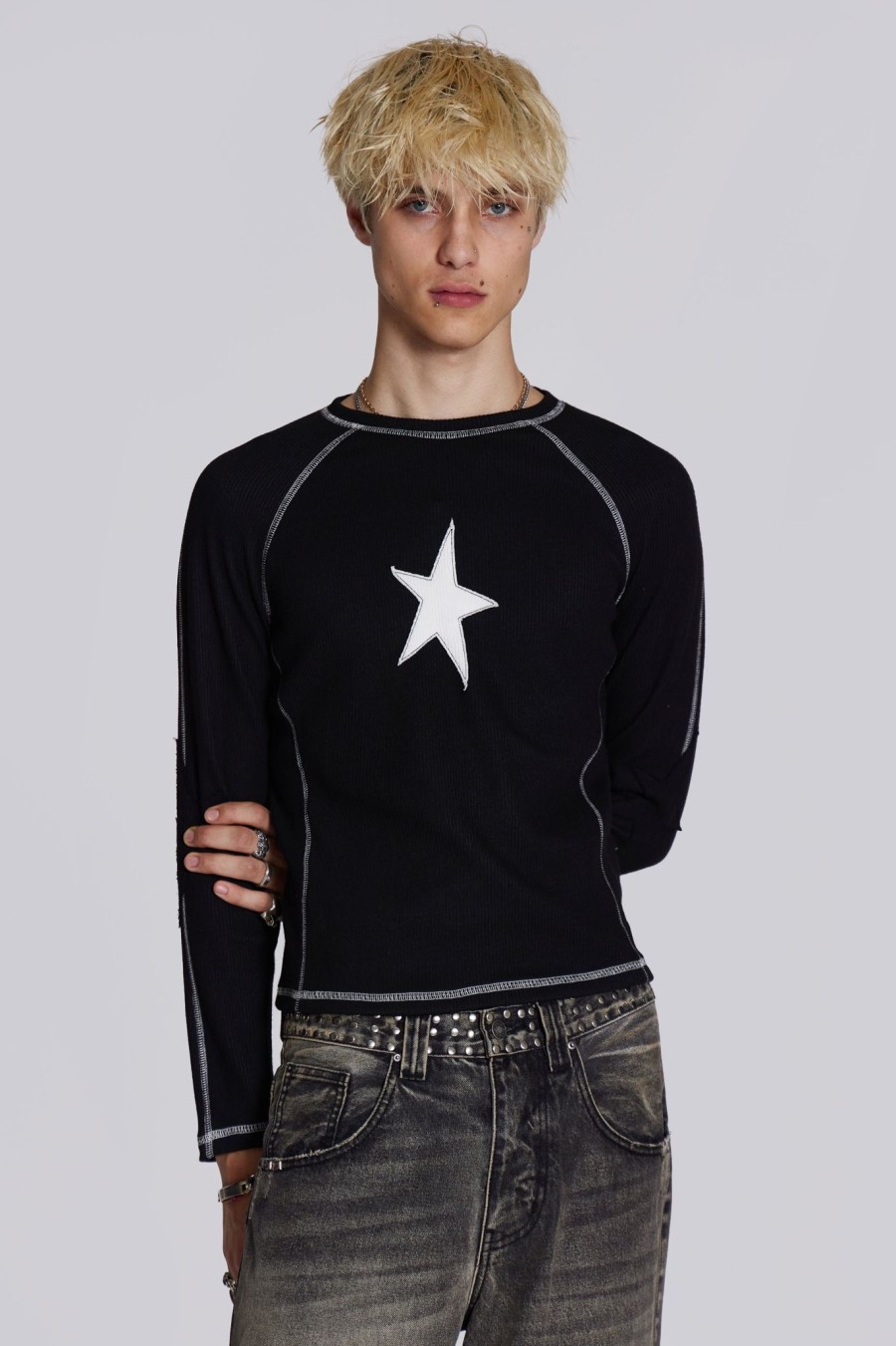 Men Jaded London T-Shirts | Black & White Starstruck Tee