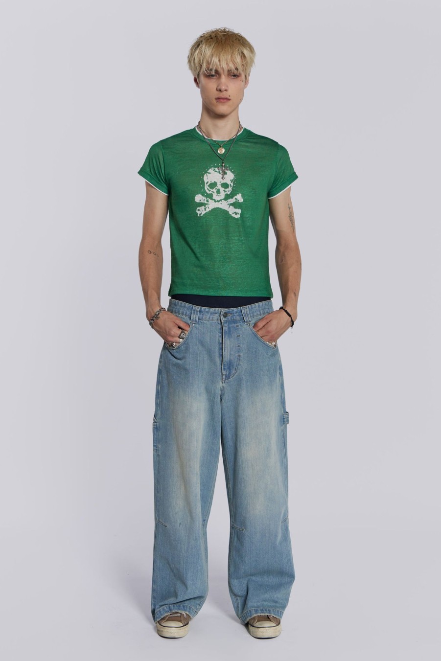 Men Jaded London Baggy Jeans | Light Wash Colossus Carpenter Jeans