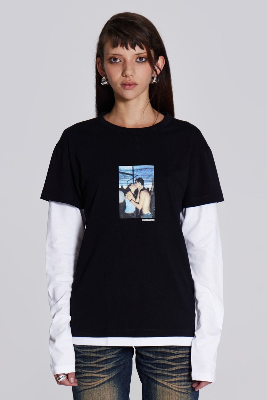 Women Jaded London T-Shirts | Ibiza Kiss Double Layer Tee