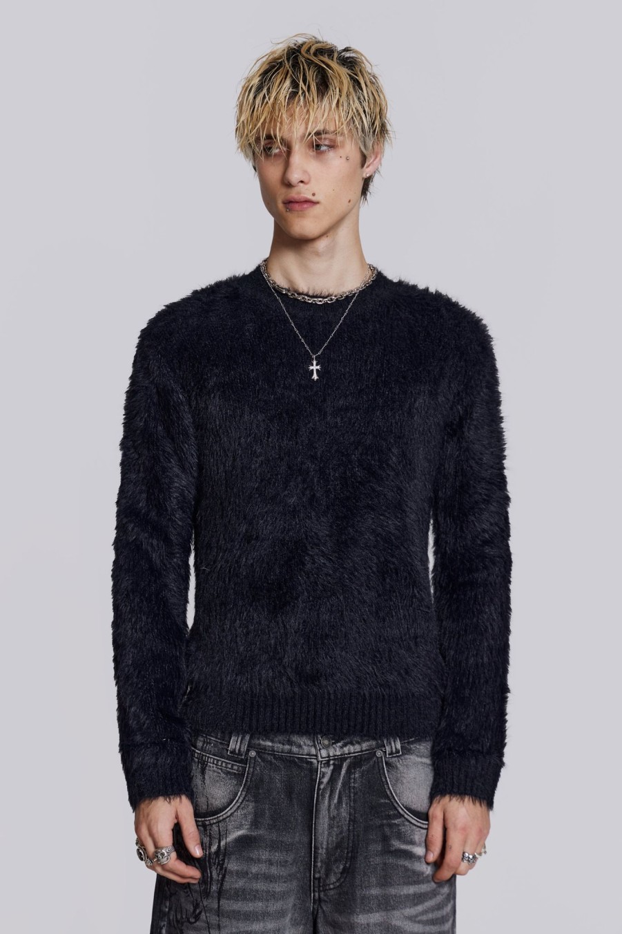 Men Jaded London | Black Ominous Knit Jumper