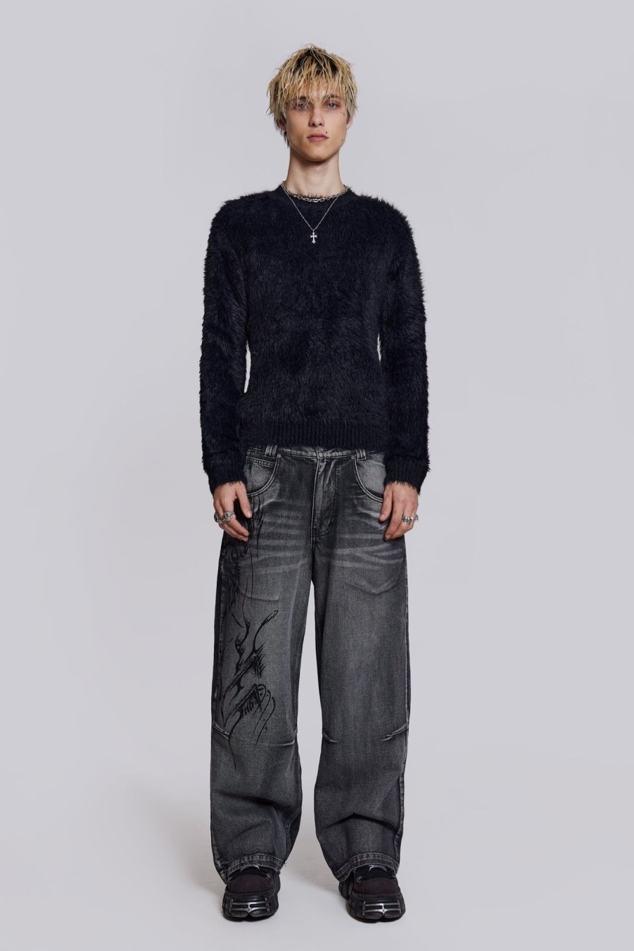 Men Jaded London | Black Ominous Knit Jumper