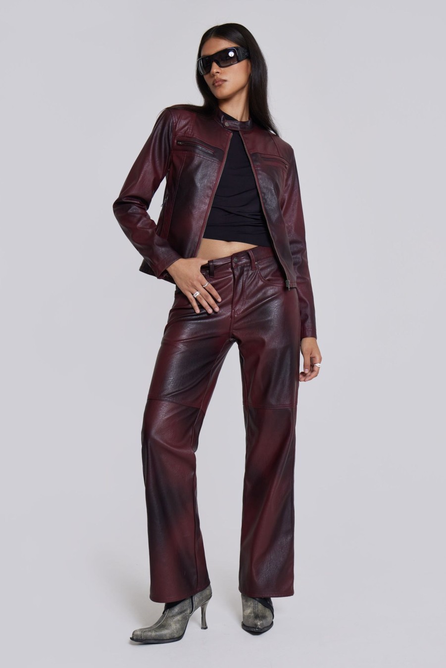 Women Jaded London | Oxblood Faux Leather Pants