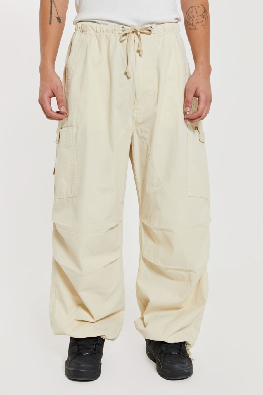 Men Jaded London Parachute Pants | Ecru Parachute Cargo Pants