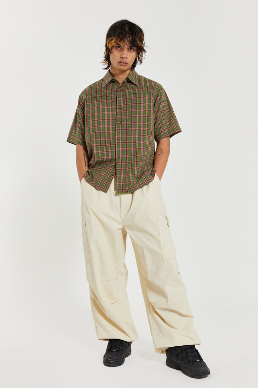 Men Jaded London Parachute Pants | Ecru Parachute Cargo Pants