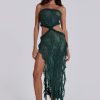 Women Jaded London Midi Dresses | Gaia Scrunch Lace Midi Dress In Forest Green