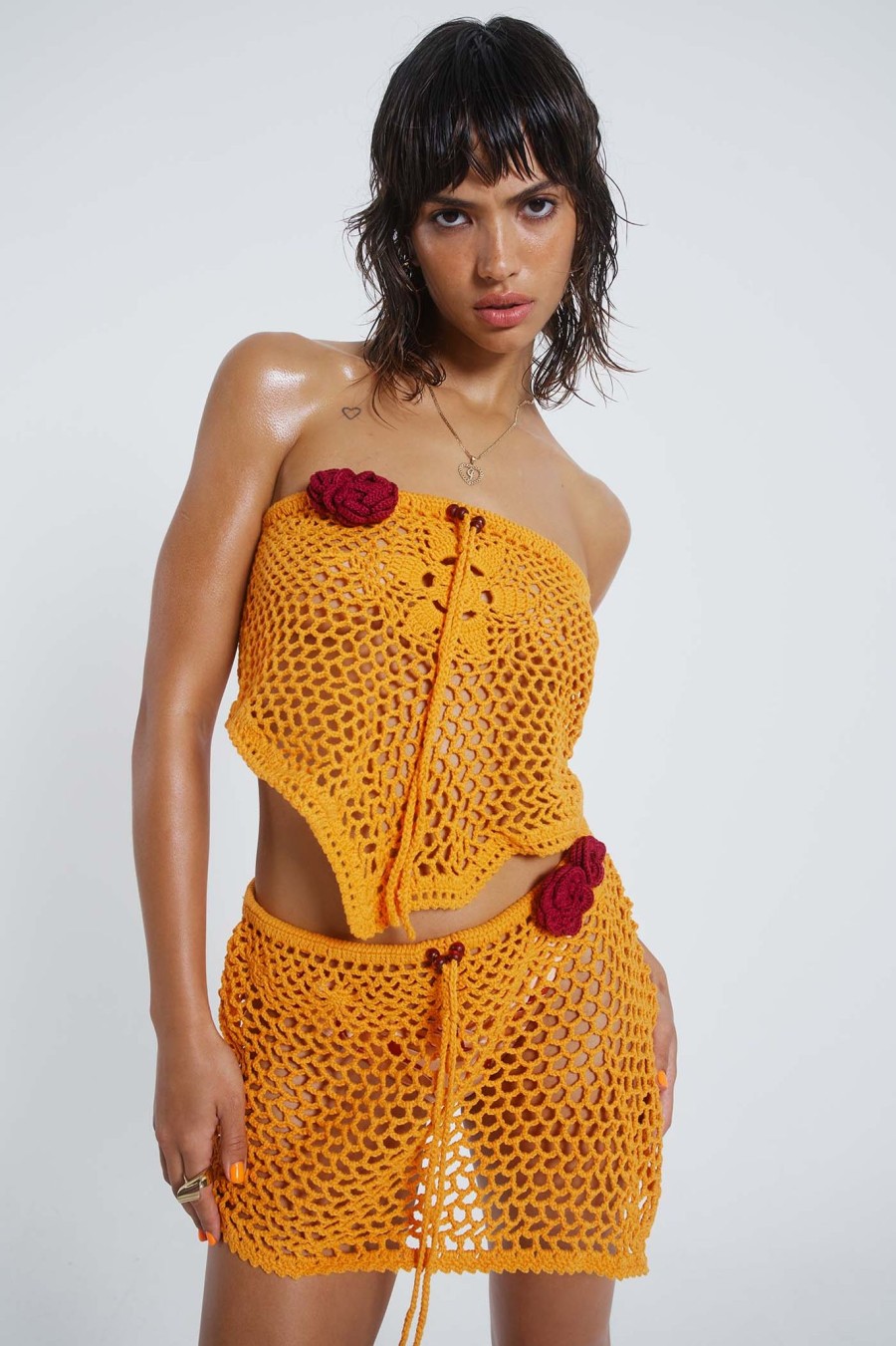 Women Jaded London Knitwear | Honolulu Asymmetric Crochet Boob Tube