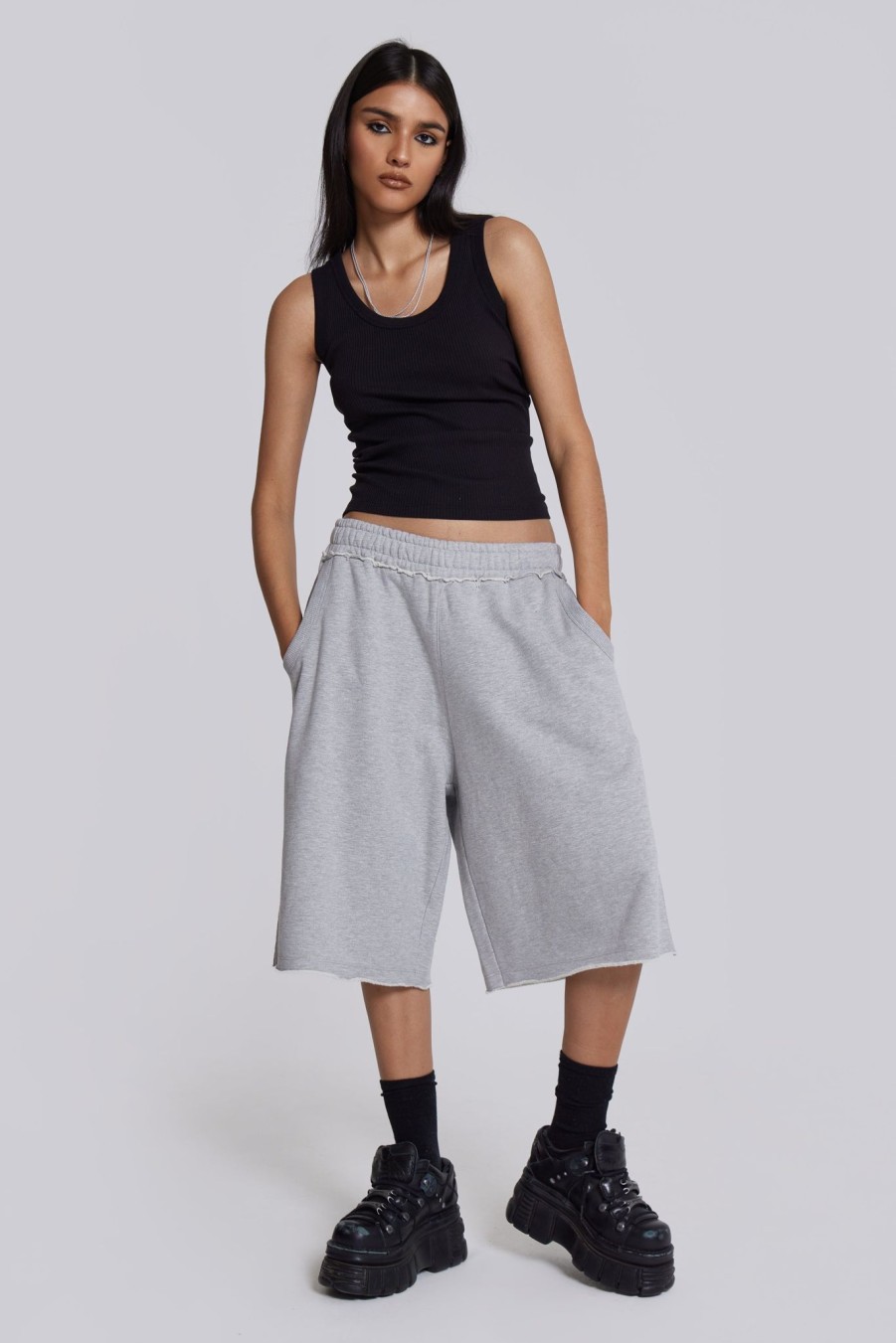 Women Jaded London Joggers & Sweatpants | Grey Marl Colossus Jogger Shorts