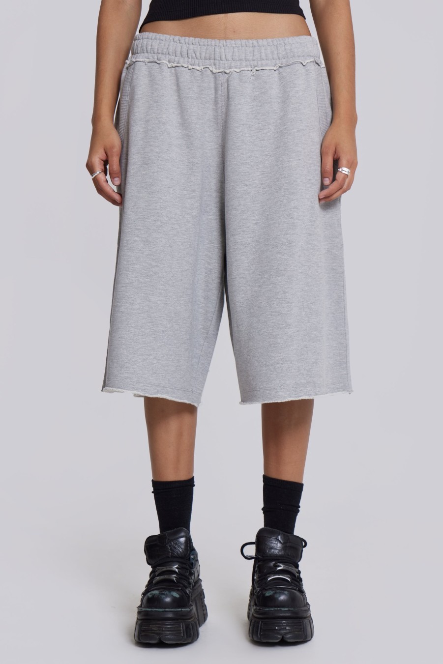 Women Jaded London Joggers & Sweatpants | Grey Marl Colossus Jogger Shorts