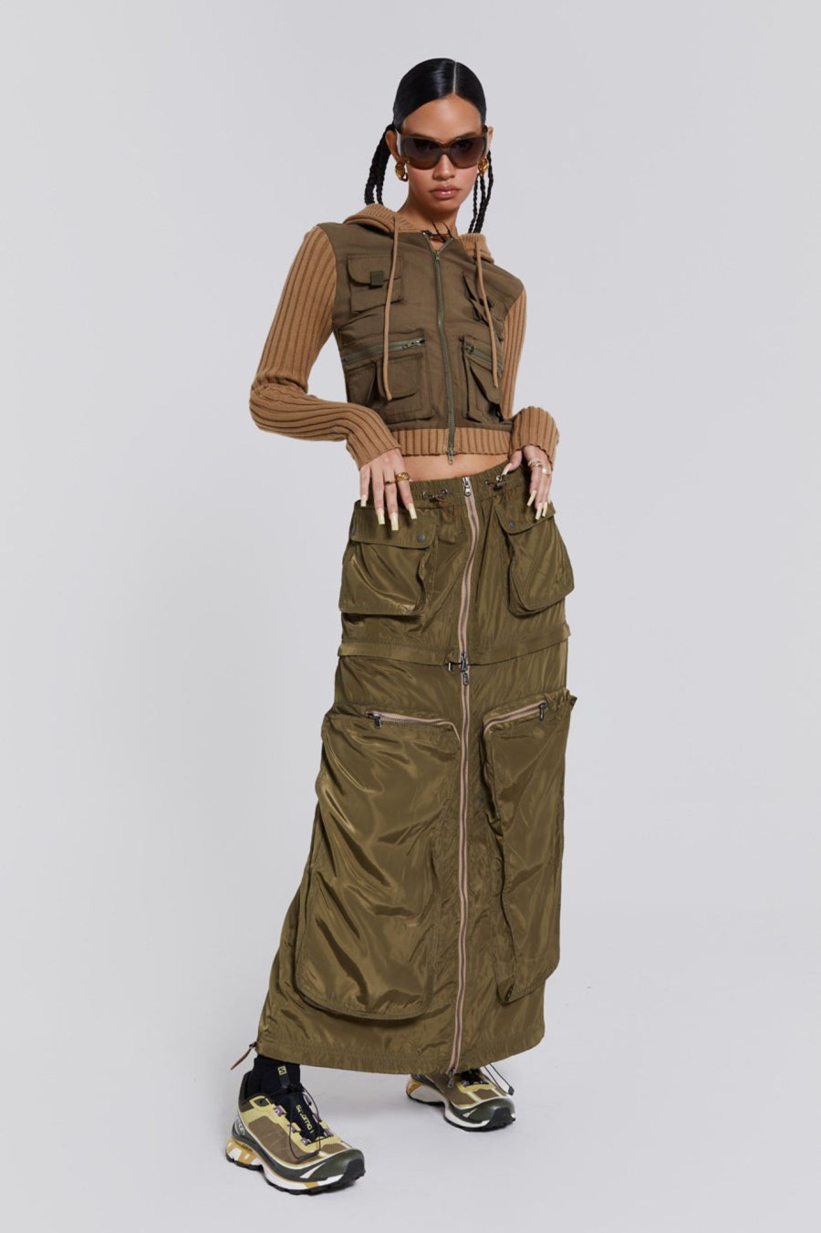 Women Jaded London Maxi Skirts | Madison 2 In 1 Cargo Maxi Skirt