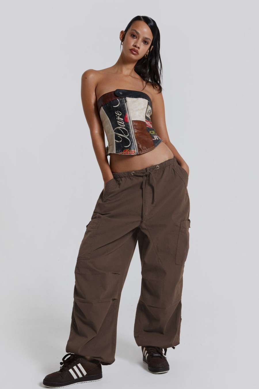 Women Jaded London Trousers & Pants | Brown Parachute Cargo Pants