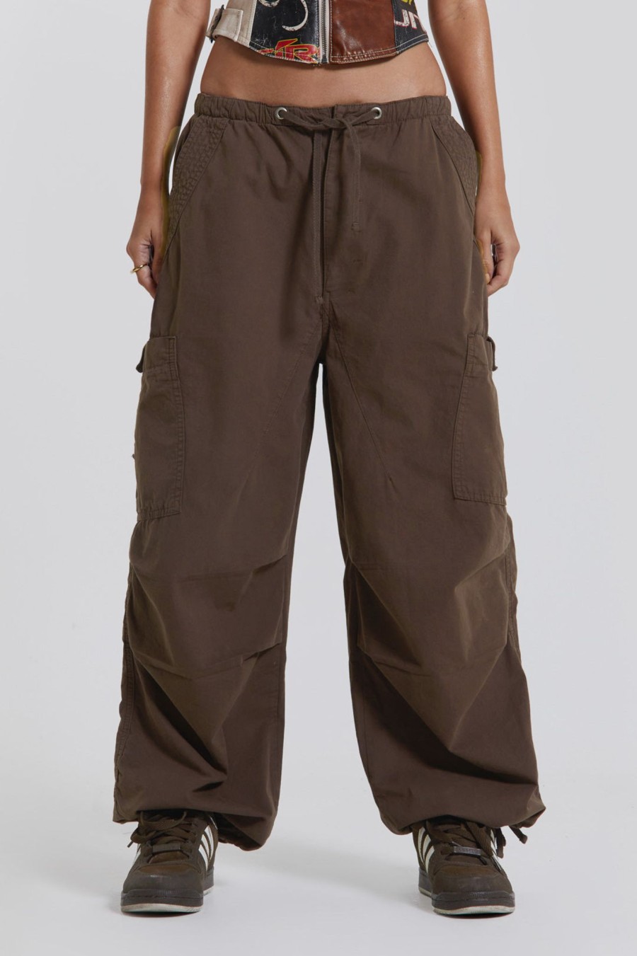 Women Jaded London Trousers & Pants | Brown Parachute Cargo Pants