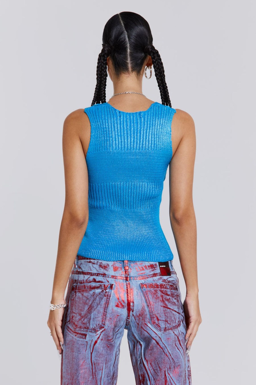 Women Jaded London Knitwear | Steel Metallic Knitted Sliced Top