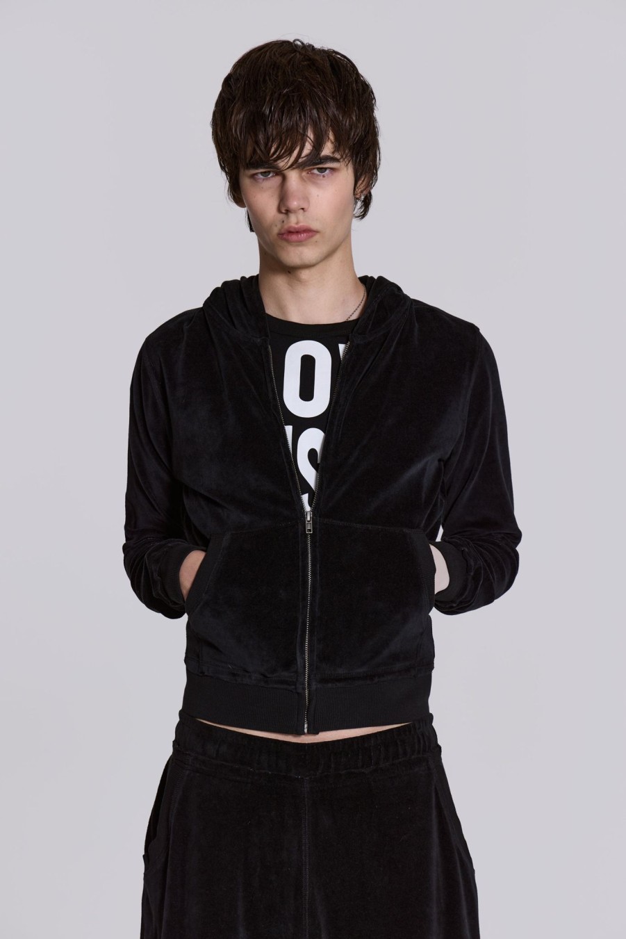 Men Jaded London Hoodies & Sweatshirts | Angel Velour Zip Hoodie