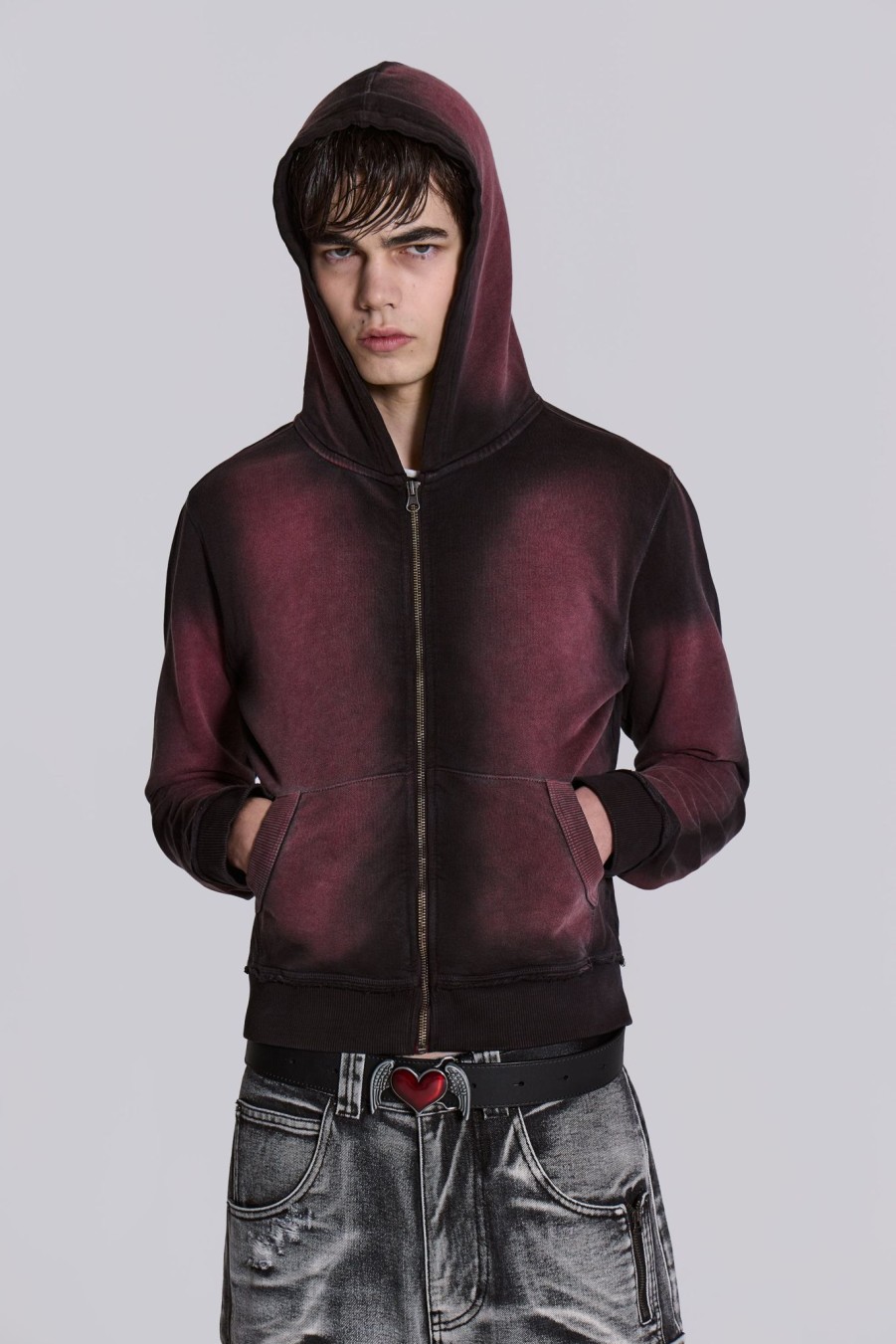 Men Jaded London Hoodies & Sweatshirts | Deep Red Fade Mini Monster Hoodie