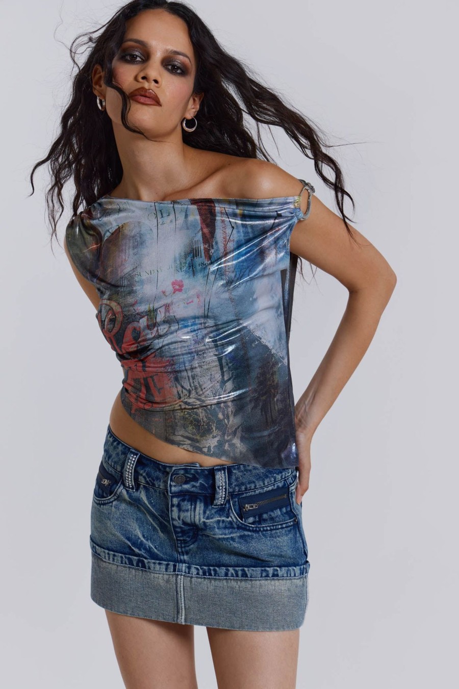 Women Jaded London Crop Tops | Dare To Drape Top In Cosmic Silver