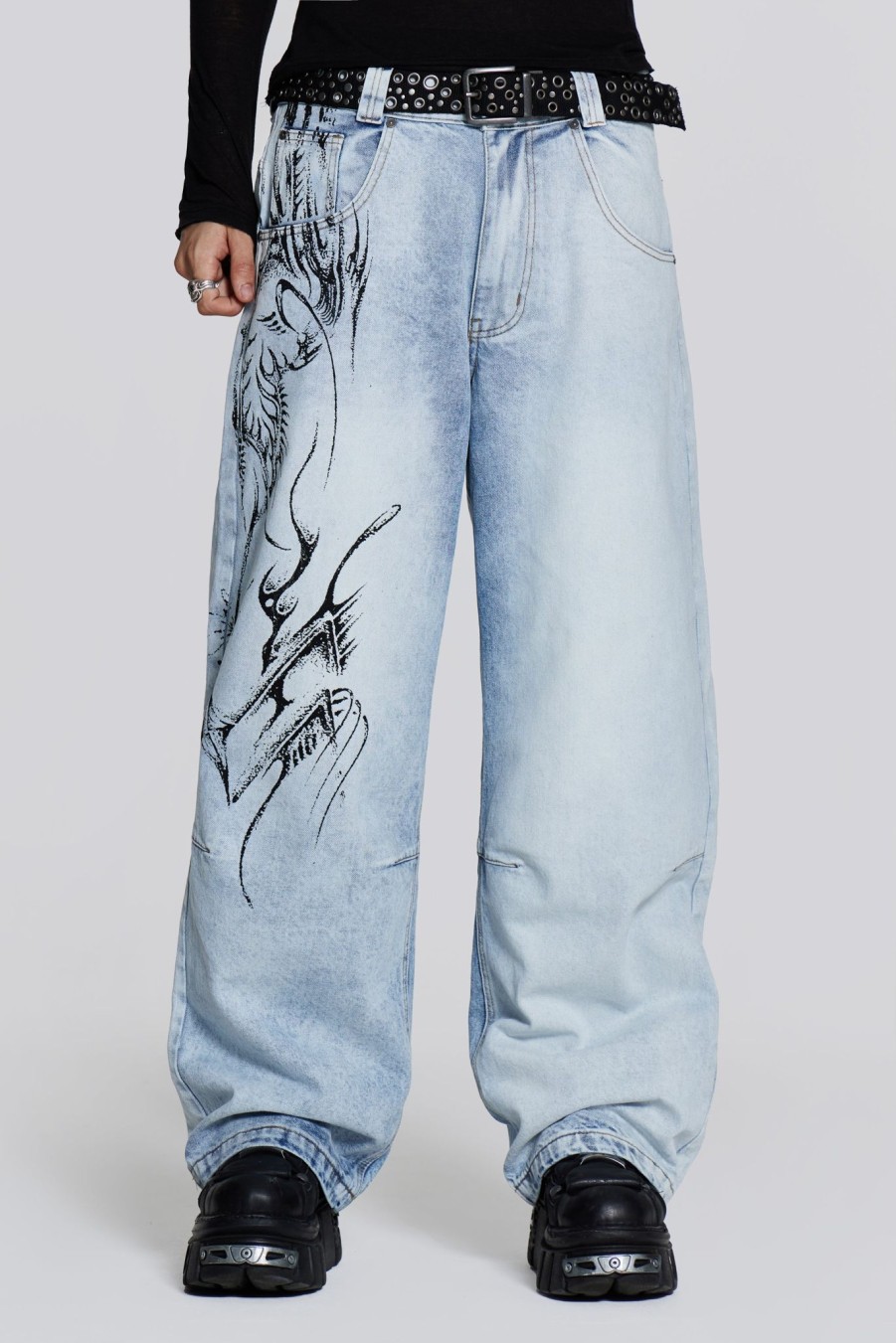 Women Jaded London Colossus Jeans | Blue Decal Colossus Jeans