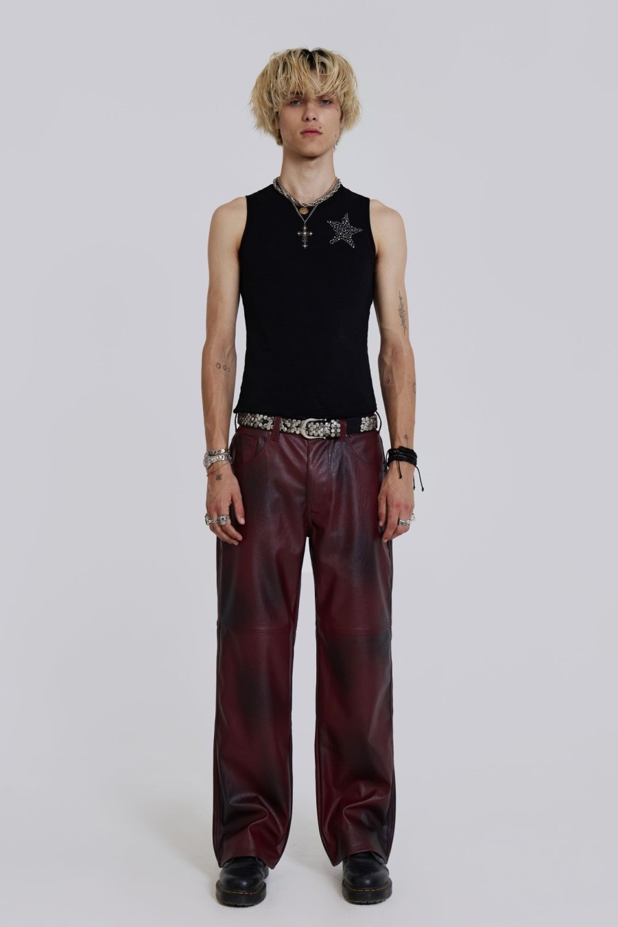 Men Jaded London Trousers & Pants | Oxblood Faux Leather Pants