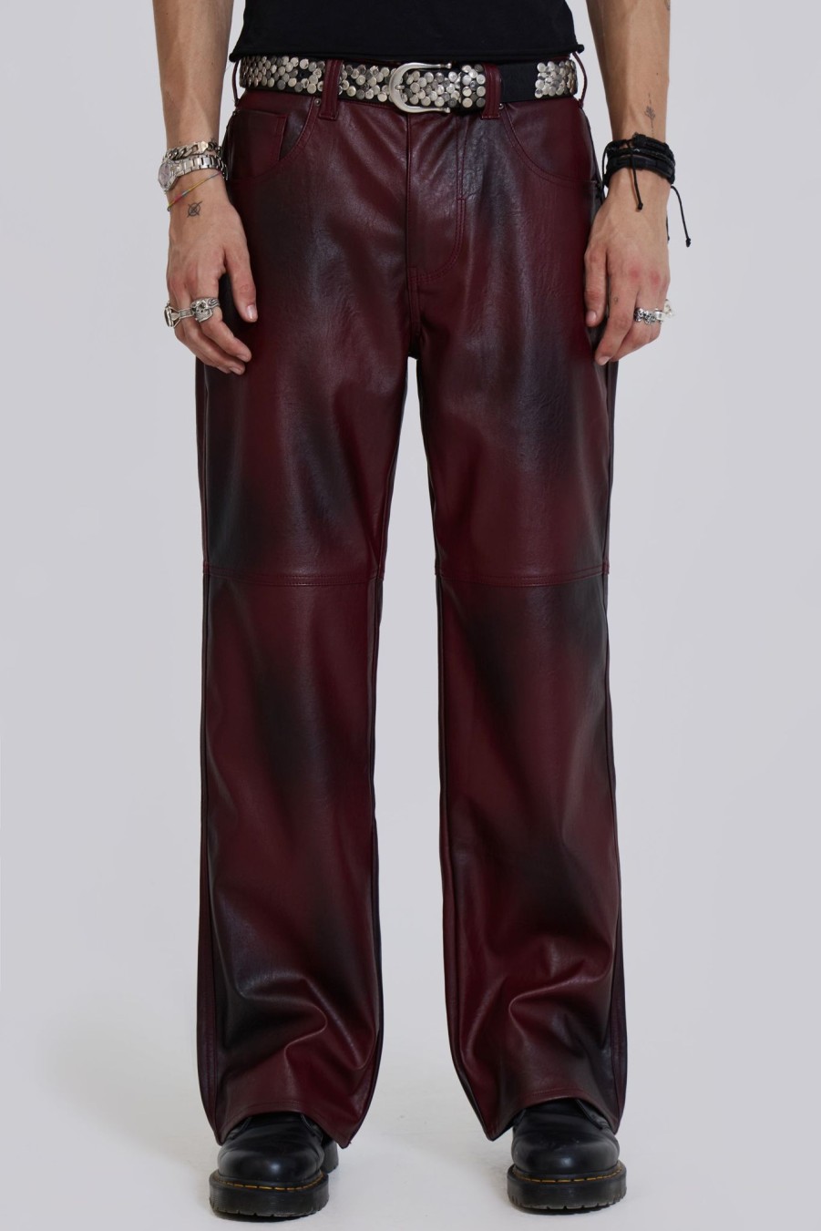 Men Jaded London Trousers & Pants | Oxblood Faux Leather Pants