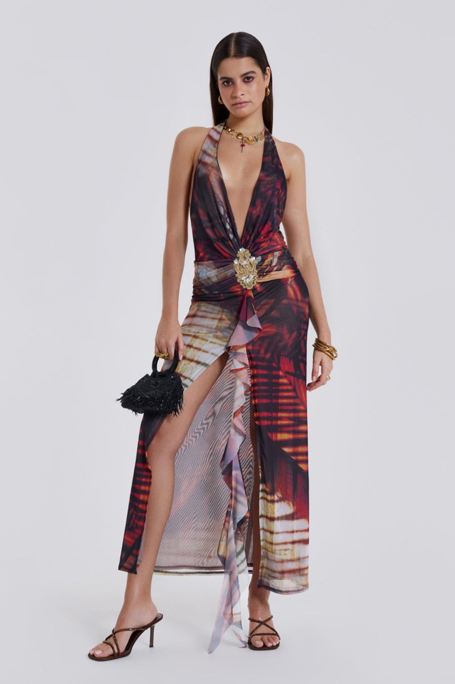 Women Jaded London Maxi Dresses | Cindy Plunge Maxi Dress In Red