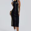 Women Jaded London Midi Dresses | Stripped Sleeveless Midi Dress With Zip Detail