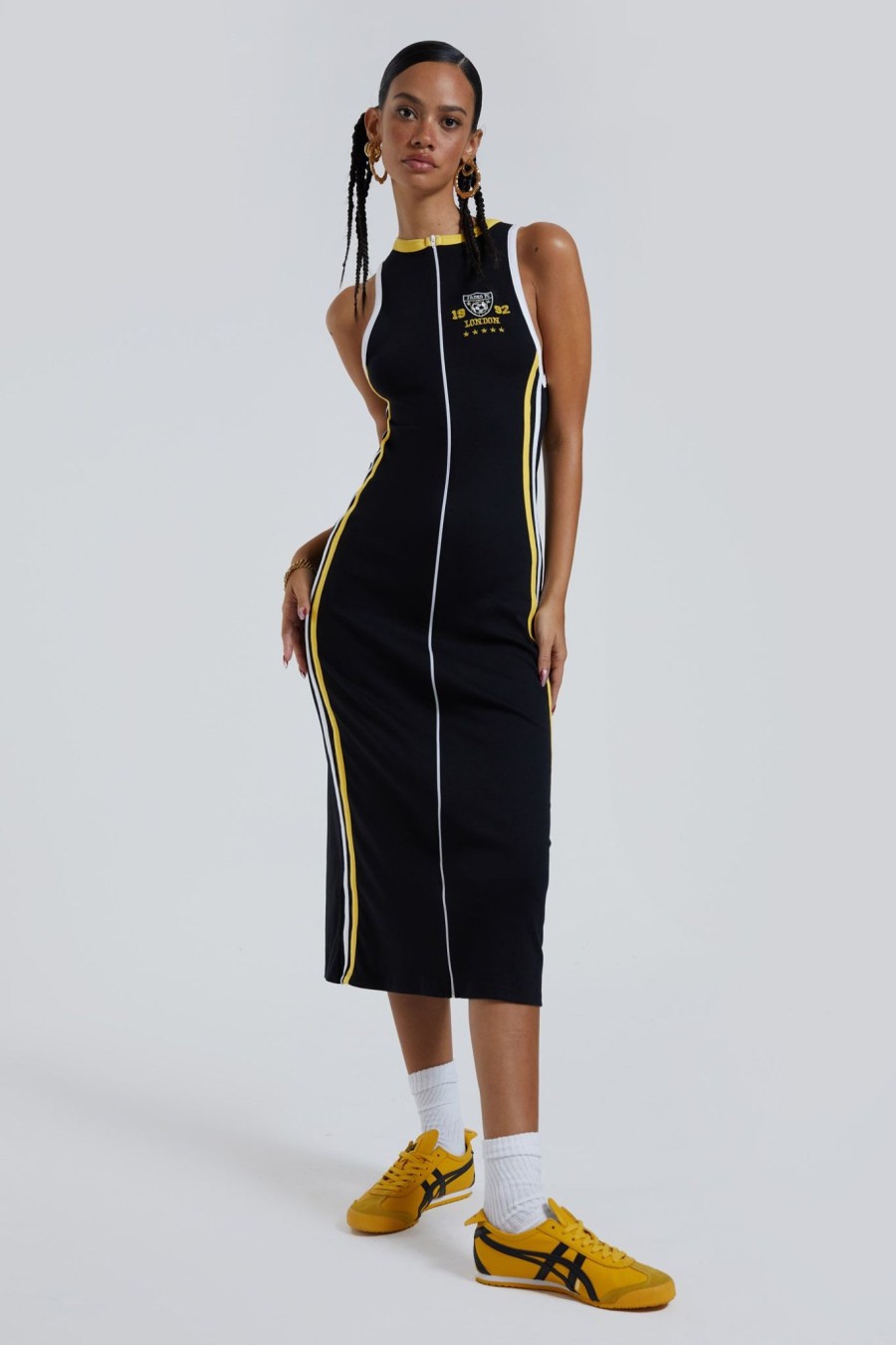 Women Jaded London Midi Dresses | Stripped Sleeveless Midi Dress With Zip Detail