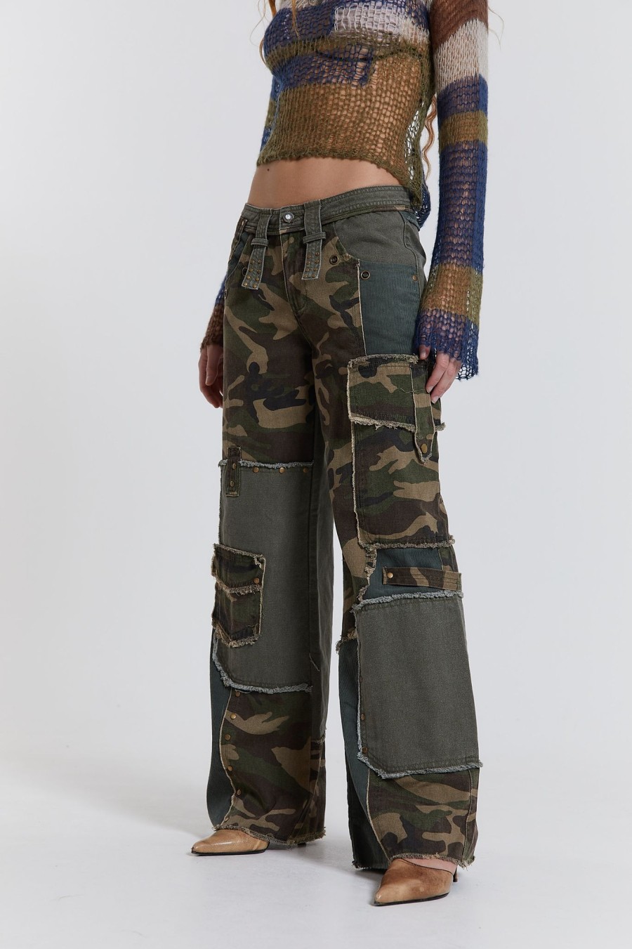 Women Jaded London Jeans | Magna Camo Distressed Patchwork Jeans