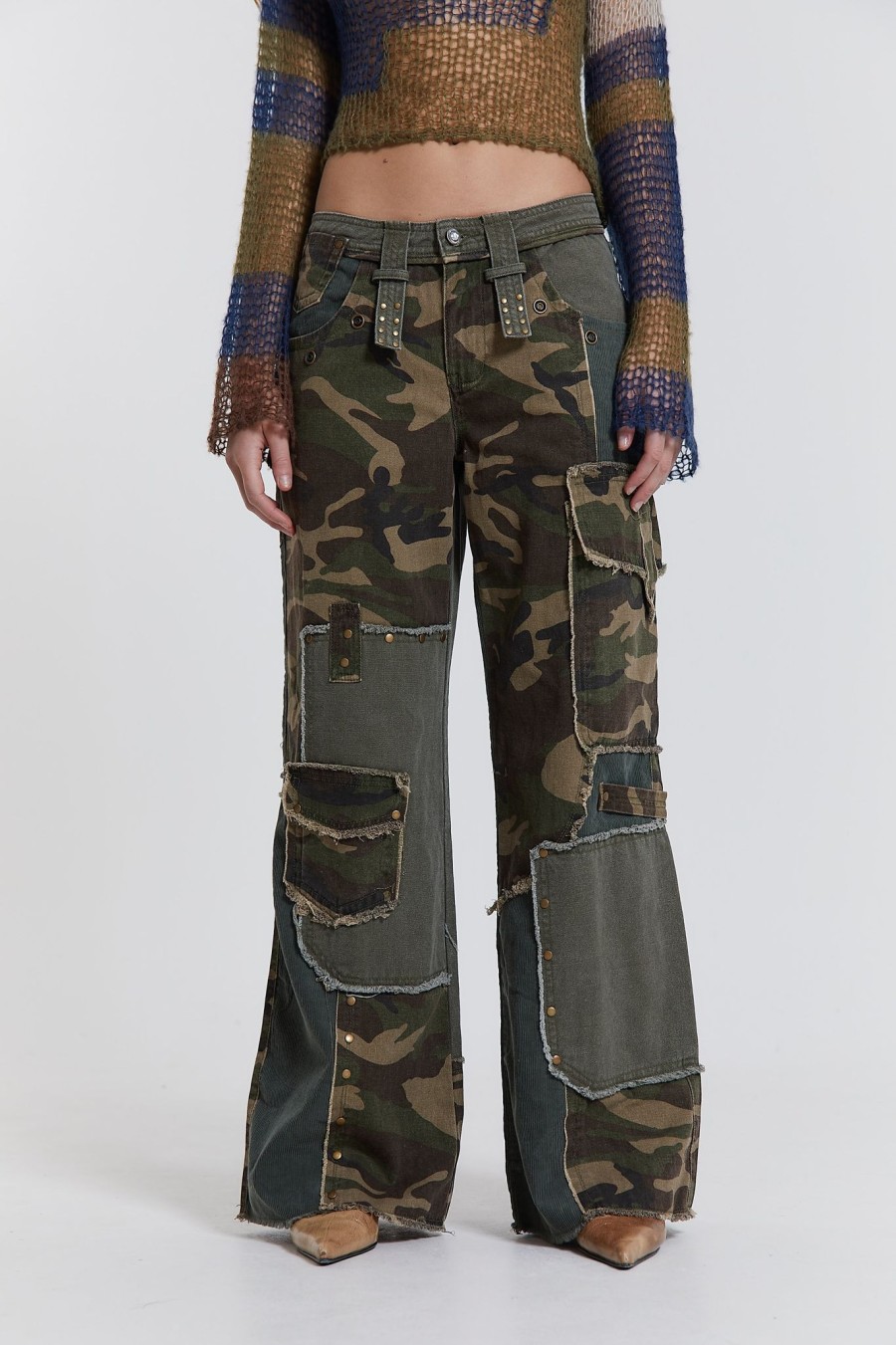 Women Jaded London Jeans | Magna Camo Distressed Patchwork Jeans