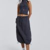 Women Jaded London Parachute Pants | Vintage Grey Midi Cargo Skirt