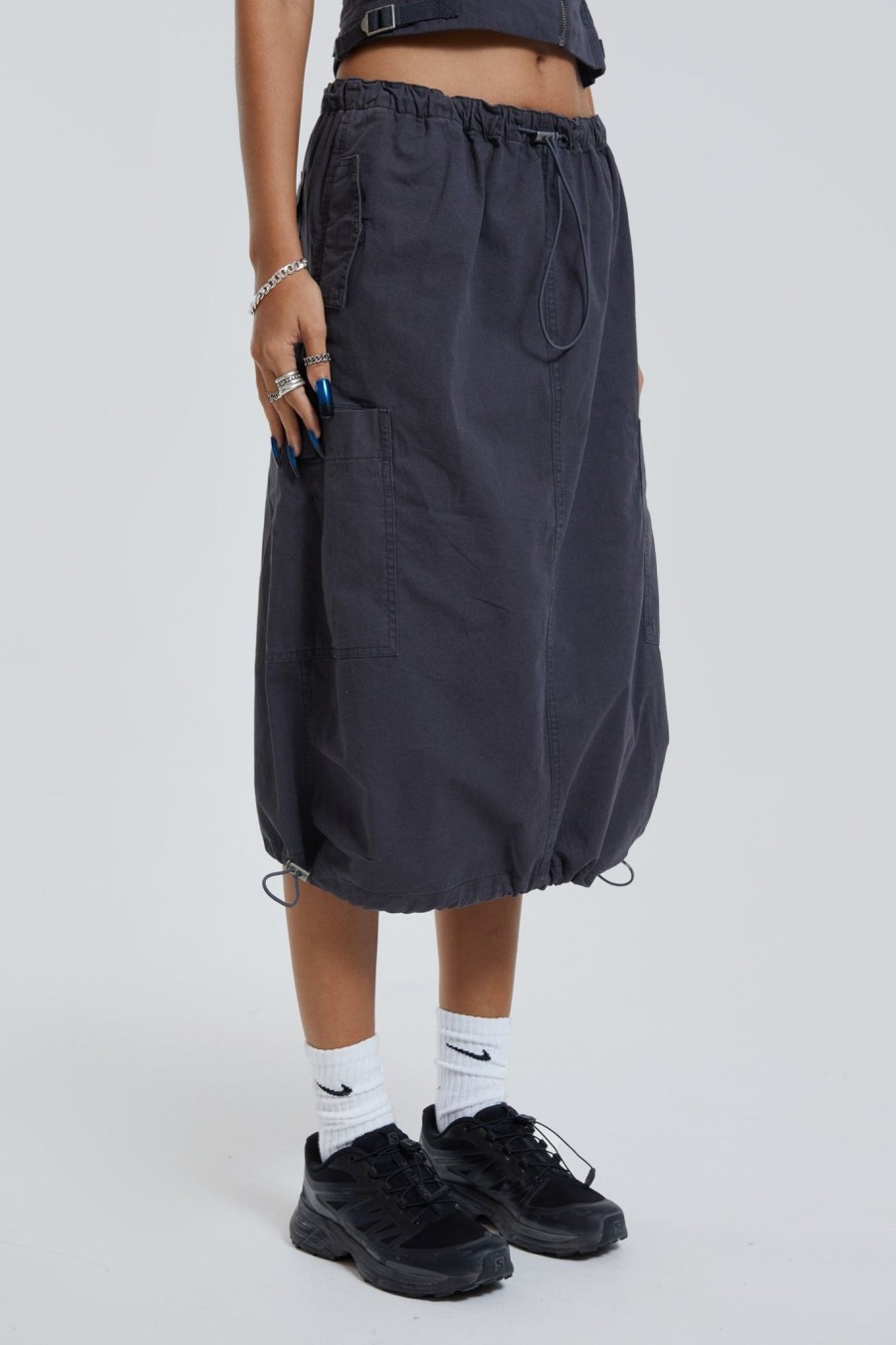 Women Jaded London Parachute Pants | Vintage Grey Midi Cargo Skirt