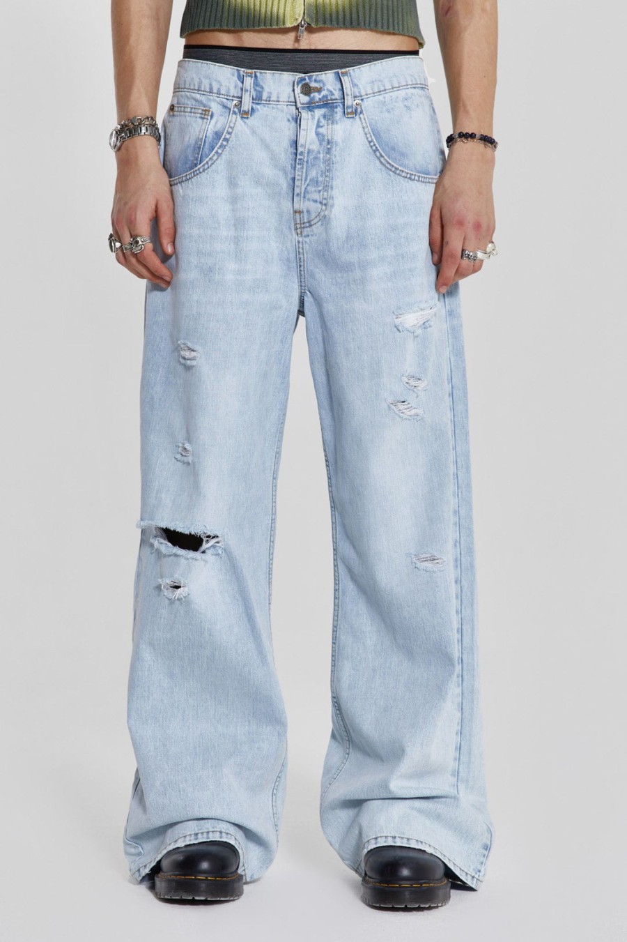 Women Jaded London Colossus Jeans | Bleached Blue Colossus Flare Jeans