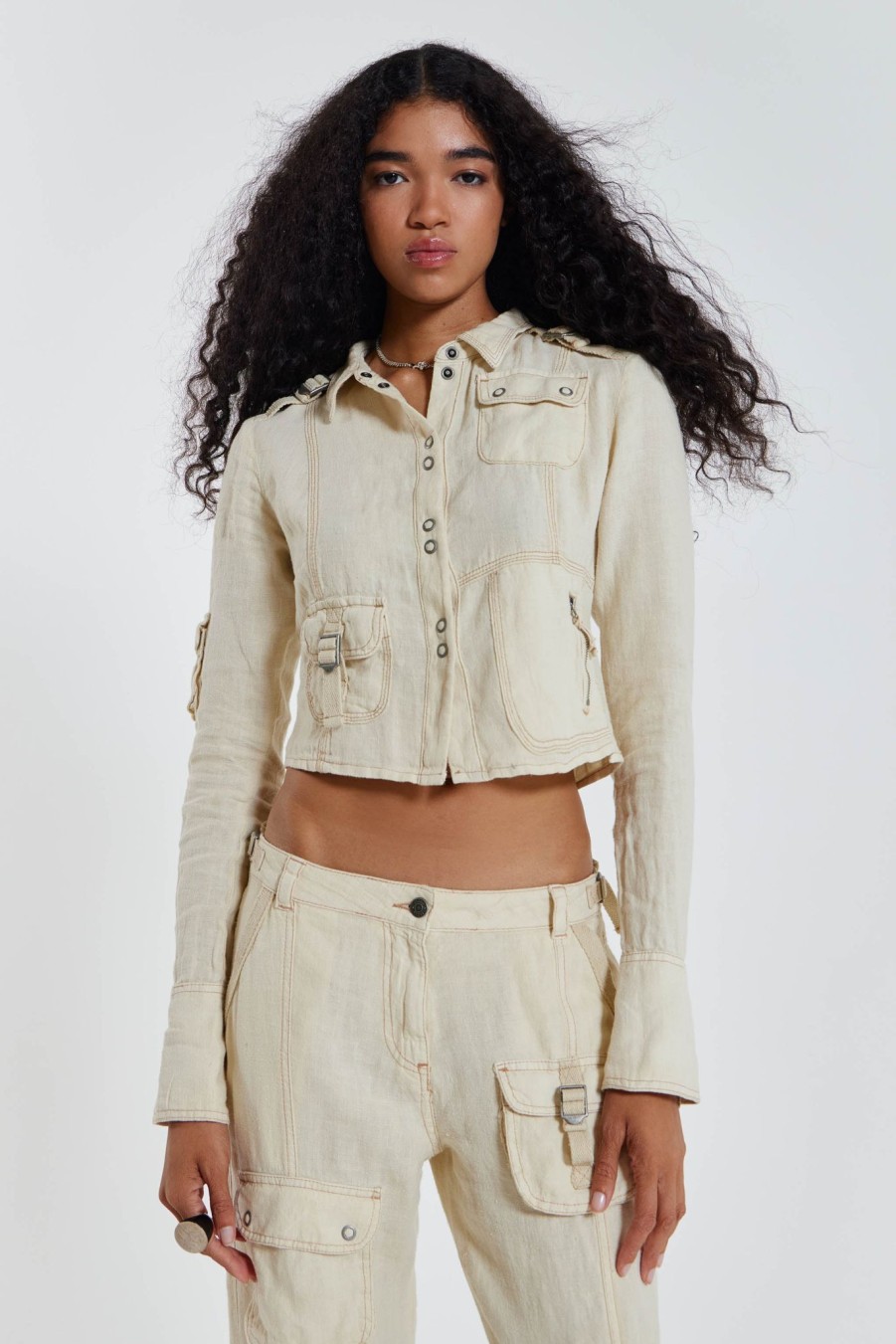 Women Jaded London | Santal Linen Cargo Shirt