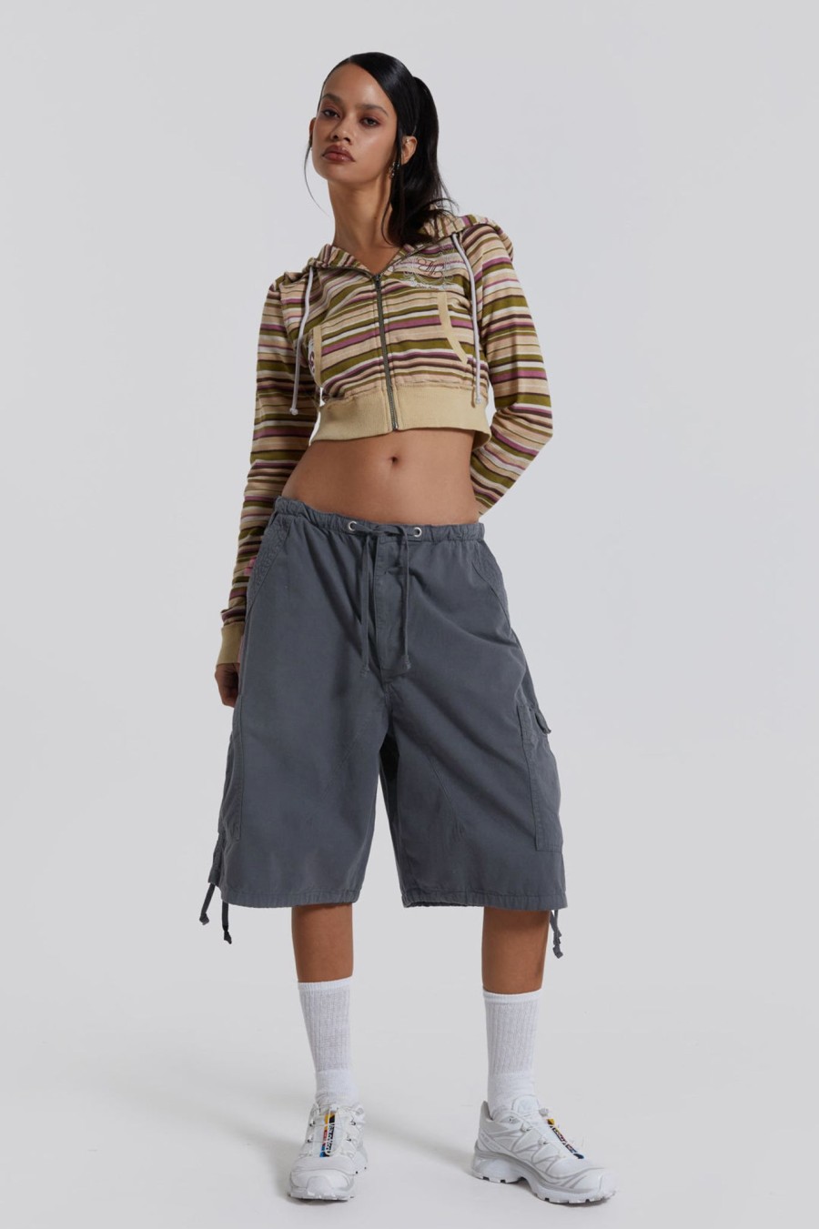 Women Jaded London Parachute Pants | Vintage Grey Parachute Cargo Shorts