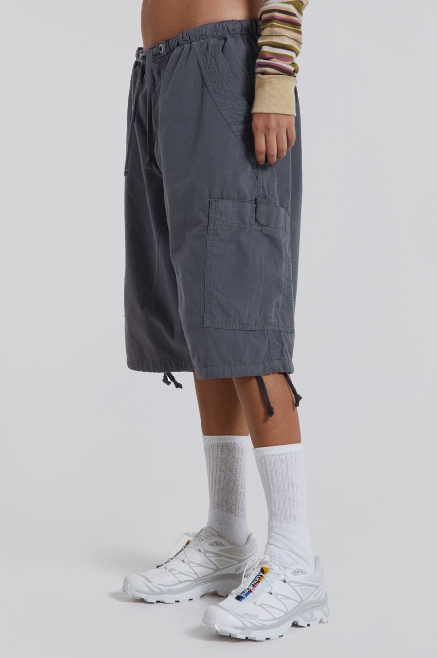 Women Jaded London Parachute Pants | Vintage Grey Parachute Cargo Shorts