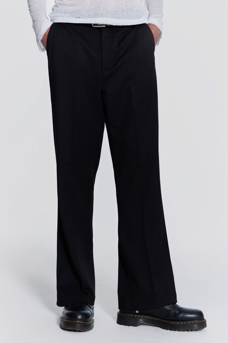 Men Jaded London Trousers & Pants | Black Flared Suit Pants