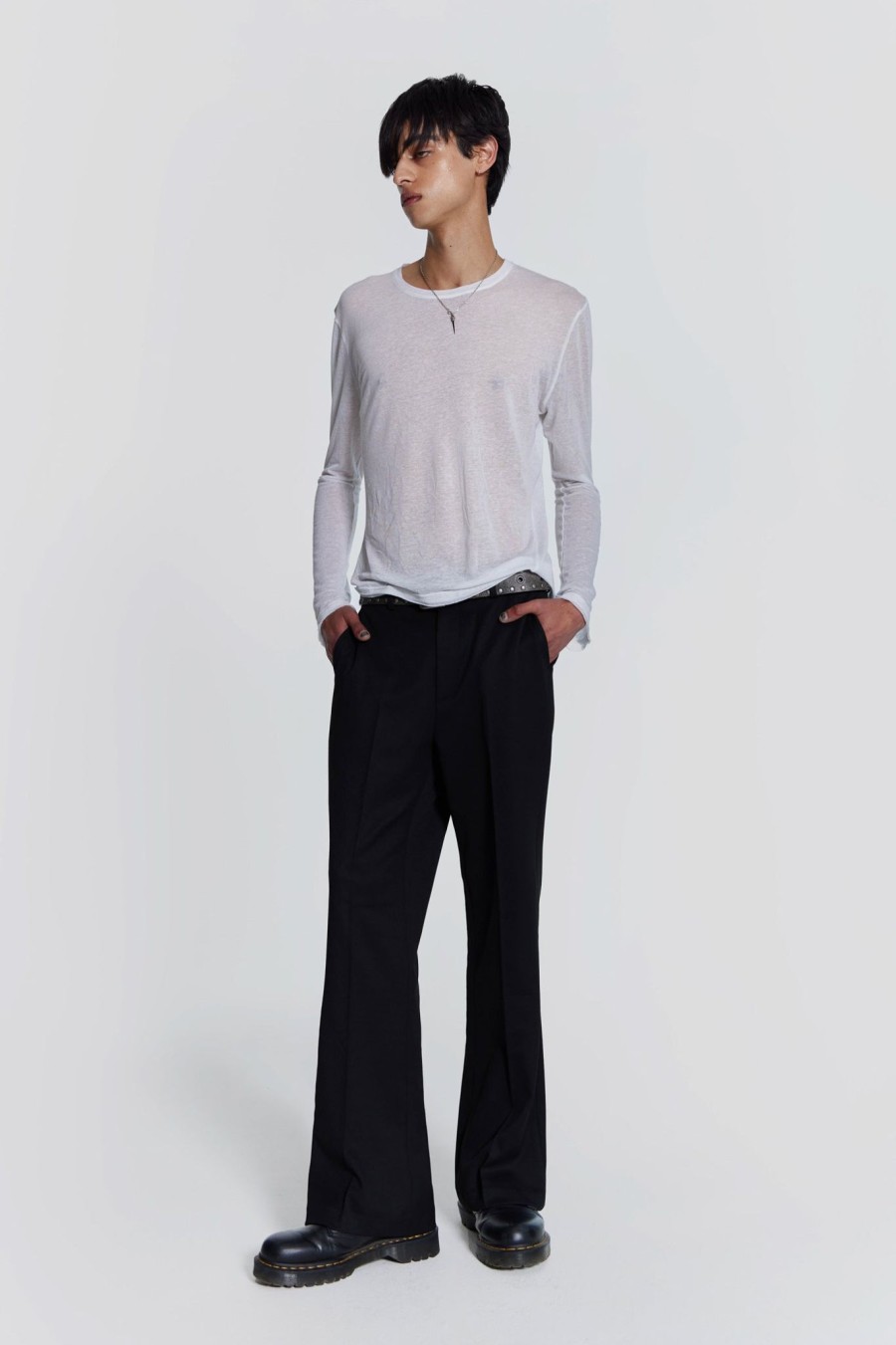 Men Jaded London Trousers & Pants | Black Flared Suit Pants