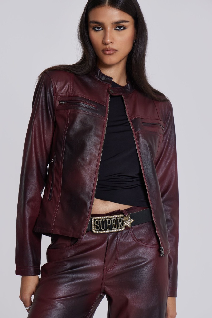 Women Jaded London | Oxblood Piston Jacket