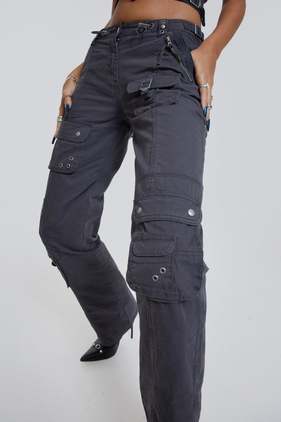 Women Jaded London | Vintage Grey Low Rise Cargo Pants