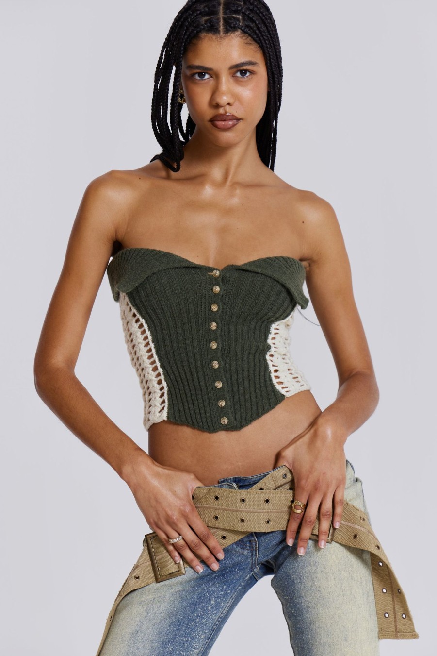 Women Jaded London Knitwear | Akio Knitted Corset Top