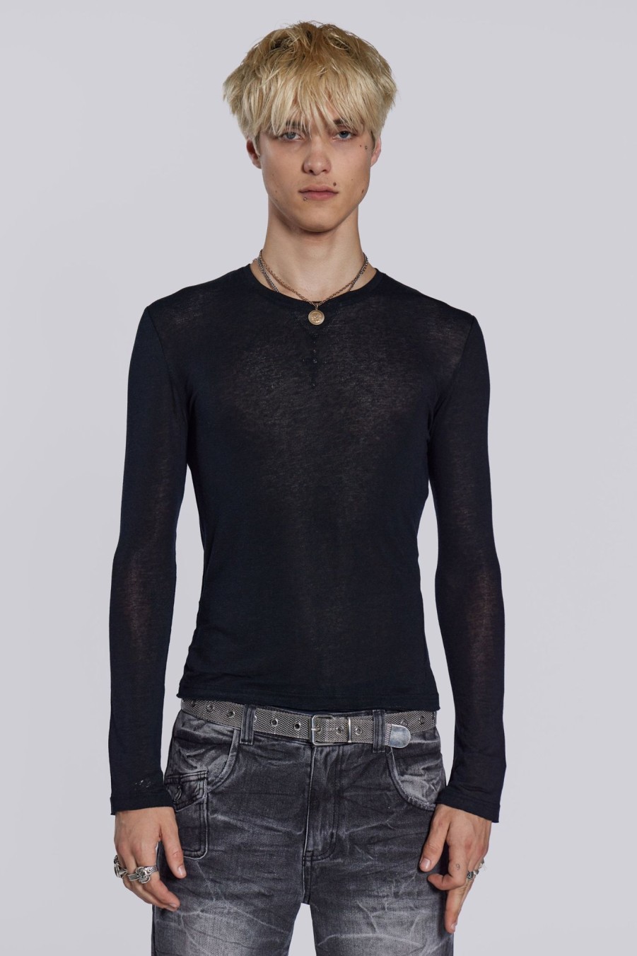 Men Jaded London T-Shirts | Black Mist Long Sleeve