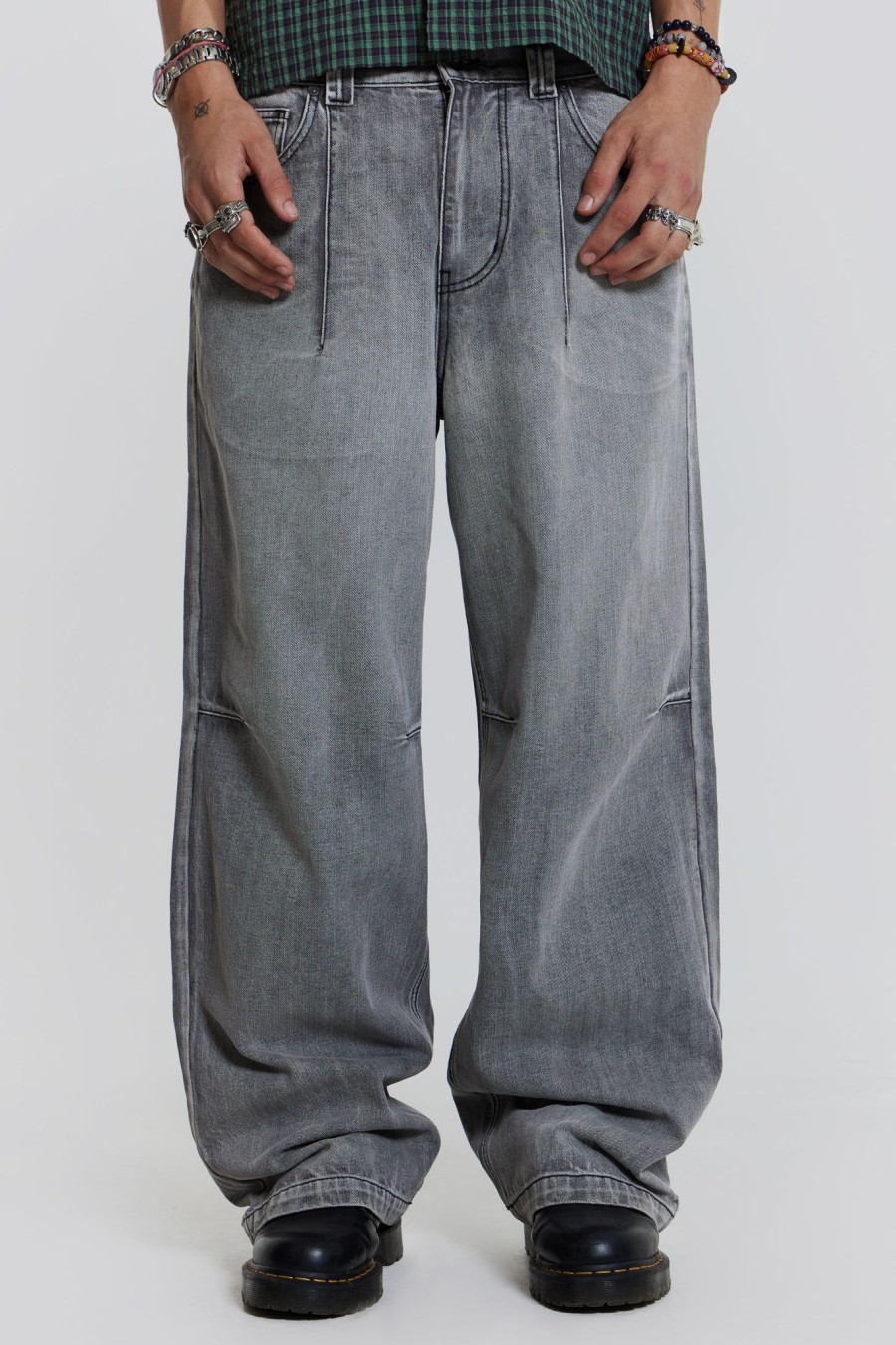 Men Jaded London Baggy Jeans | Grey Acid Razor Jeans