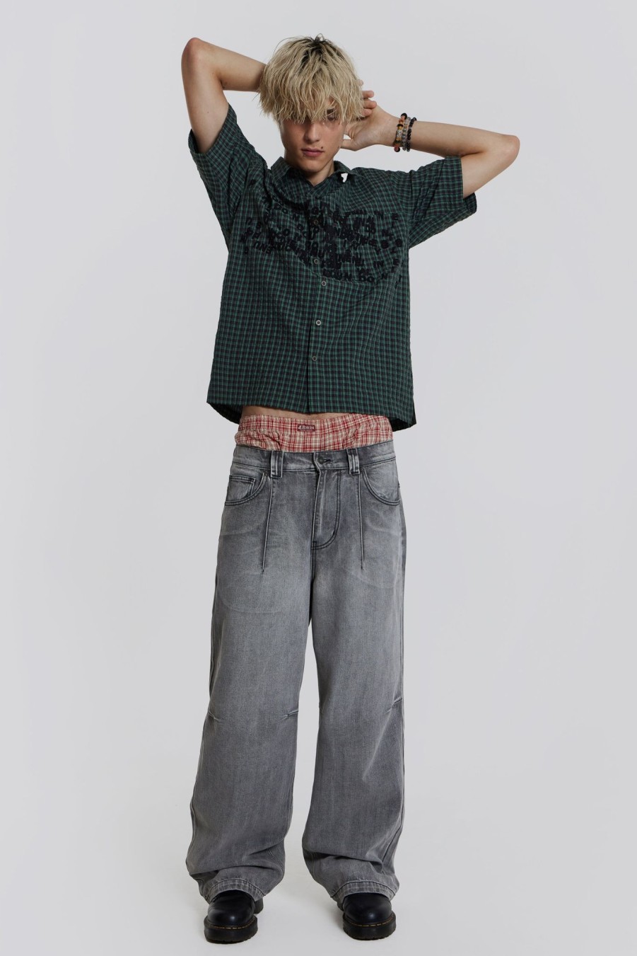 Men Jaded London Baggy Jeans | Grey Acid Razor Jeans